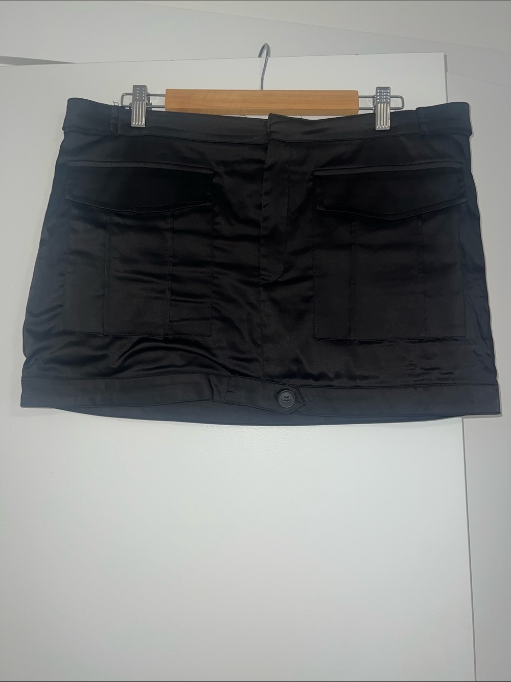 Zara Black Satin Mini Skort with Front Flap Pockets